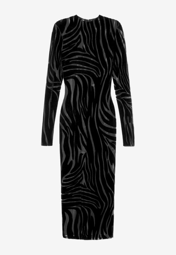 Versace Zebra Pattern Velvet Midi Dress 1010014 1A06928 1B000 Black