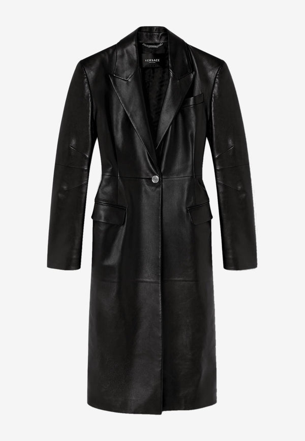 Versace Medusa Long Leather Coat 1010100 1A00178 1B000 Black