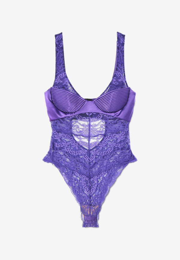Versace Lace Sleeveless Bodysuit 1010113 1A07328 1LD60 Purple