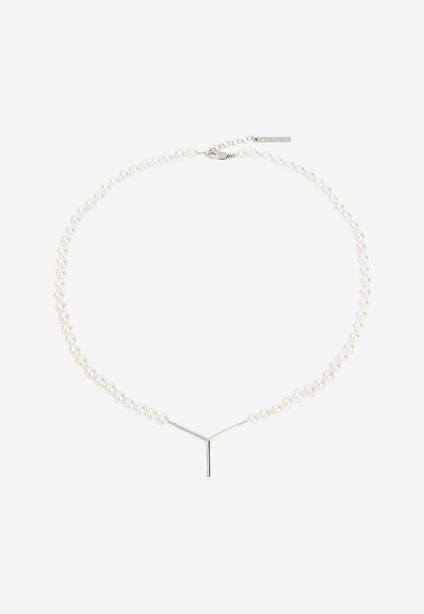 Mini Y-Logo Pearl Necklace