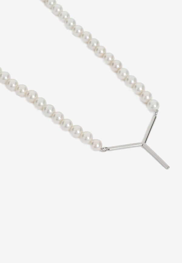 Mini Y-Logo Pearl Necklace
