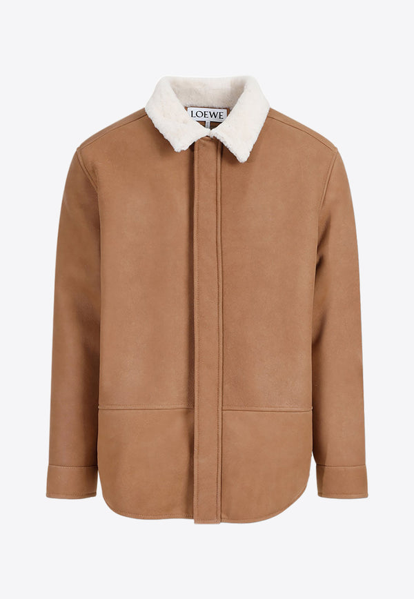 Shearling-Trimmed Leather Overshirt
