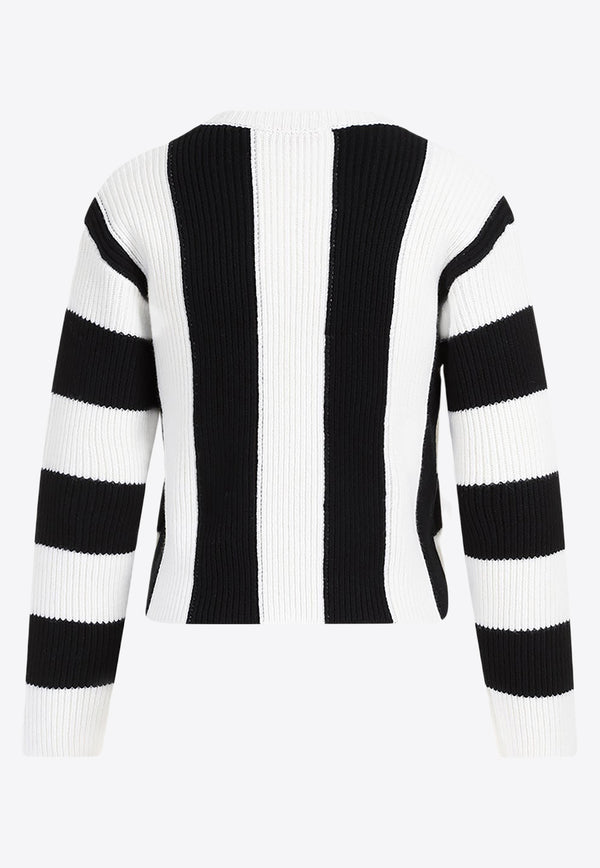 Rib Knit Wool Stripe Cropped Sweater