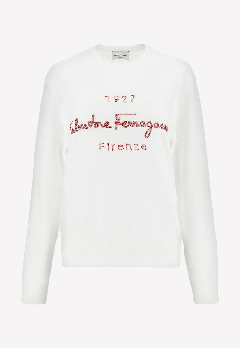 Salvatore Ferragamo Embroidered 1927 Signature Sweatshirt White 111420 E 755637 OFFWHITE
