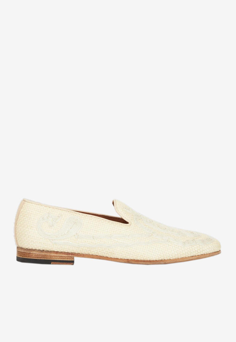 Etro Raffia-Embroidered Loafers Beige 11379-7845 0800