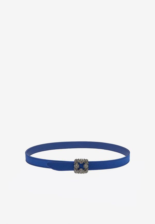 Manolo Blahnik Mini Hangisi Satin Belt with Crystal Buckle HANGISI BELT BLUE 4326 0146-0003