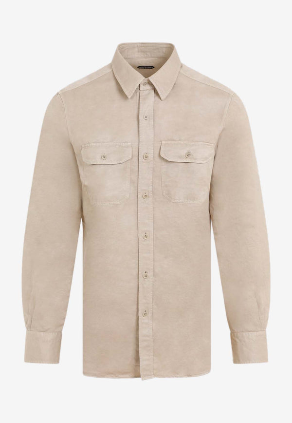 Long-Sleeved Linen-Blend Shirt