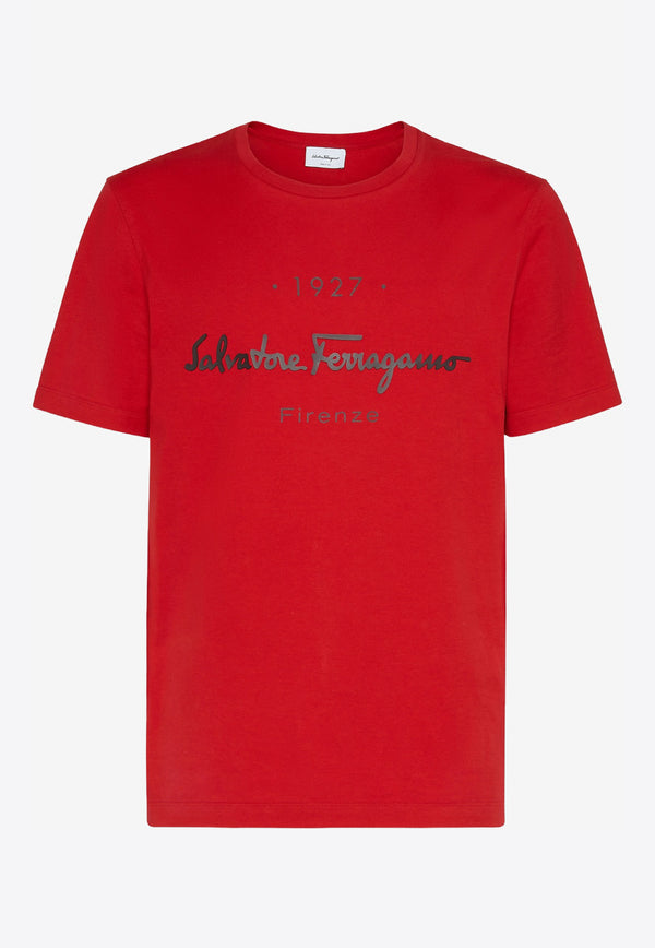 Salvatore Ferragamo 1927 Signature Logo T-shirt Red 120613 H 750219 RED/DARK CHOCOLATE