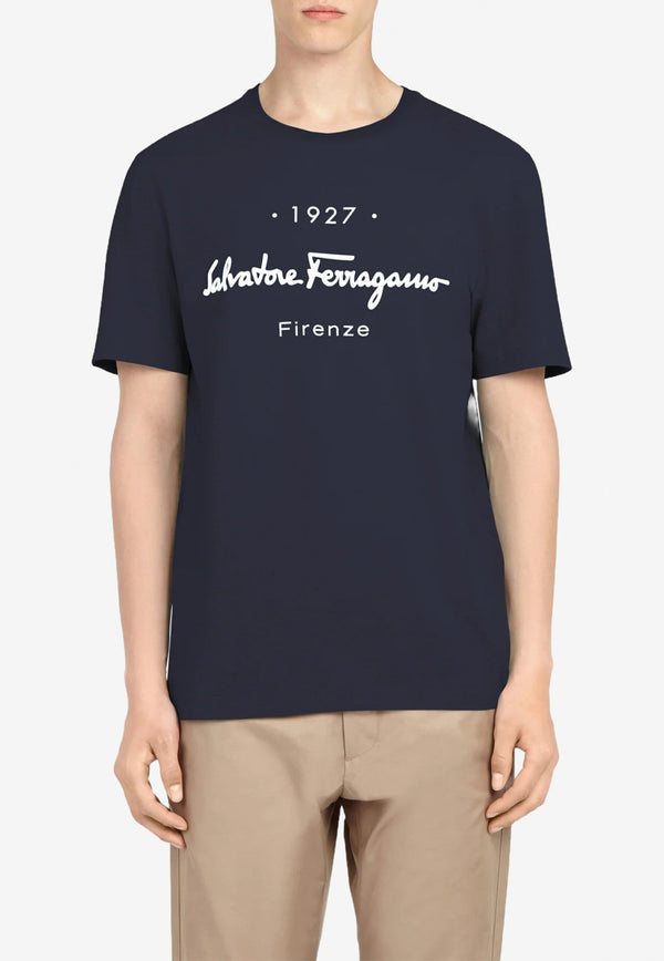 Salvatore Ferragamo 1927 Signature Logo T-shirt Navy 120613 H 751903 NAVY/BCO