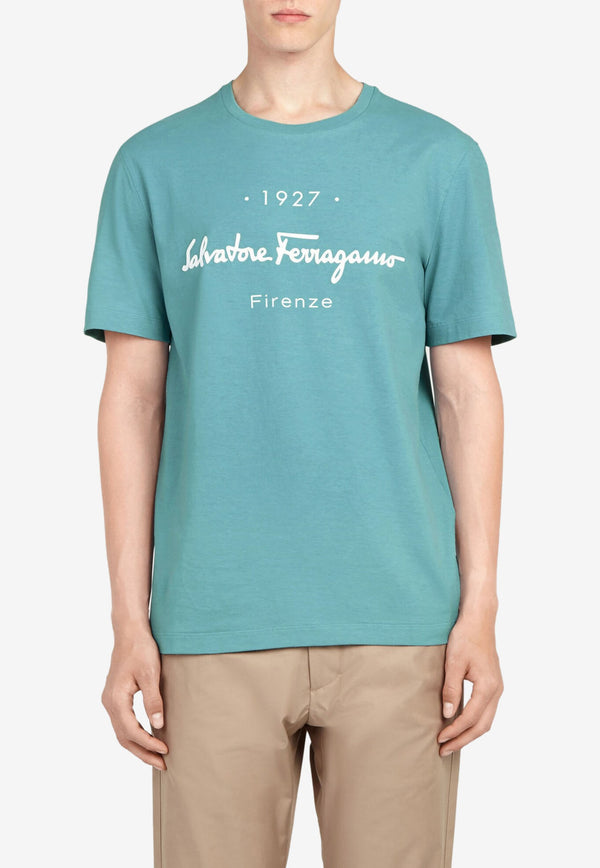 Salvatore Ferragamo 1927 Signature Print T-shirt Blue 120613 H 750220 BLUE