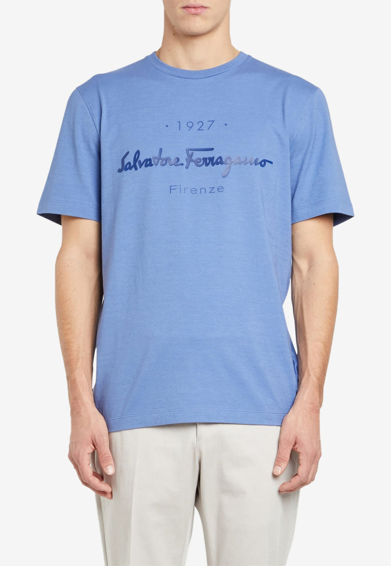 Salvatore Ferragamo 1927 Signature Print T-shirt Blue 120613 H 754218 B DENIM/GOLFO BLUE
