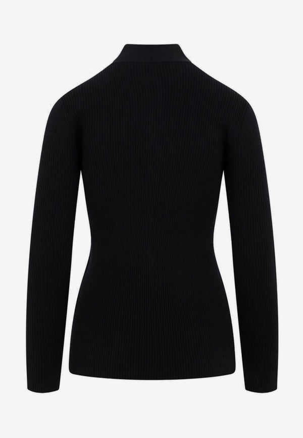 Rib Knit Wool Blend Sweater with Cut-Out Detail