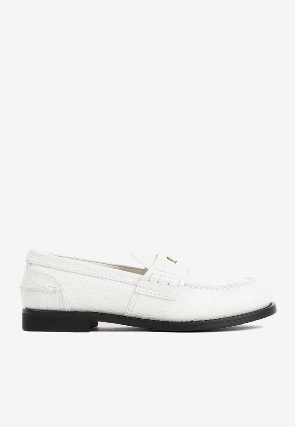 Logo Penny Loafers in Croc-Embossed Leather