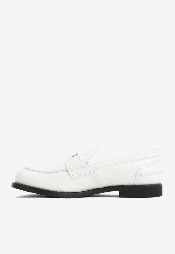 Logo Penny Loafers in Croc-Embossed Leather