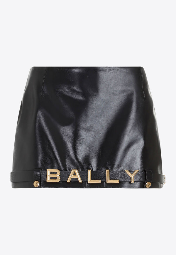 Logo-Plaque Leather Mini Skirt