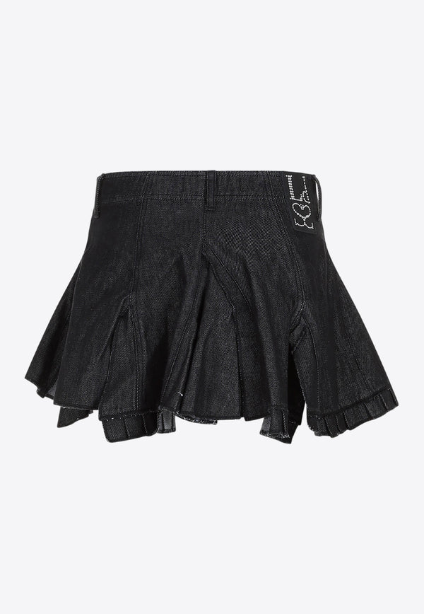 Pleated Mini Denim Skirt