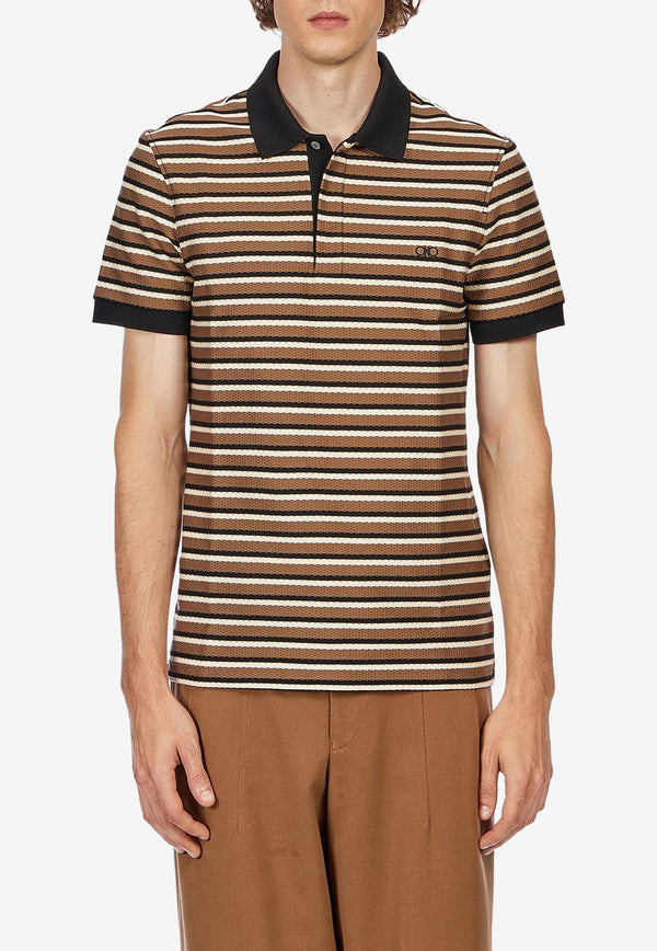 Salvatore Ferragamo Horizontal Stripe Polo T-shirt Brown 121082 H 752809 NOCE/BLACK/COCO