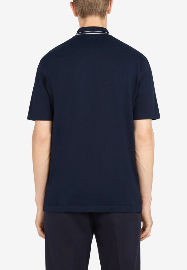 Salvatore Ferragamo Jacquard Logo Short-Sleeved Polo T-shirt Navy 121091 H 750294 BLUE