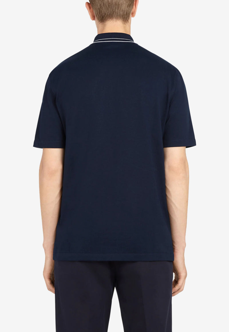 Salvatore Ferragamo Jacquard Logo Short-Sleeved Polo T-shirt Navy 121091 H 750294 BLUE