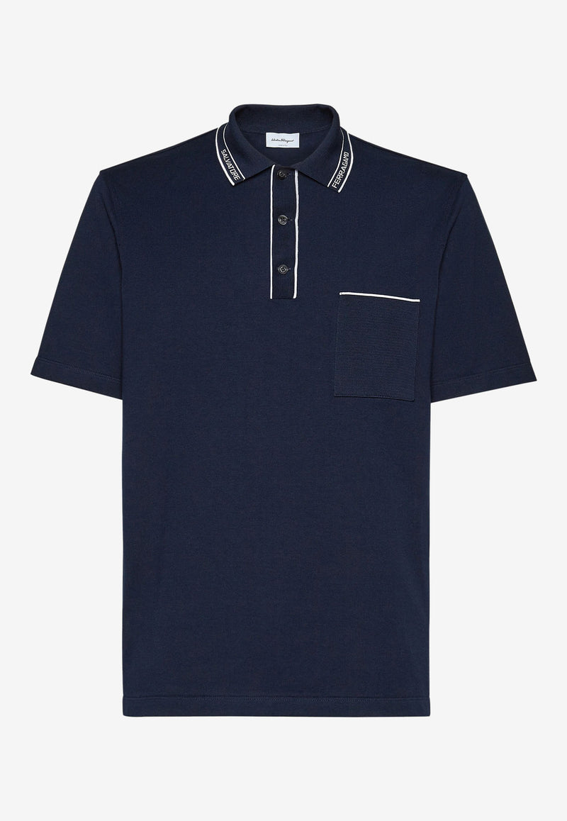 Salvatore Ferragamo Jacquard Logo Short-Sleeved Polo T-shirt Navy 121091 H 750294 NAVY/BIANCO