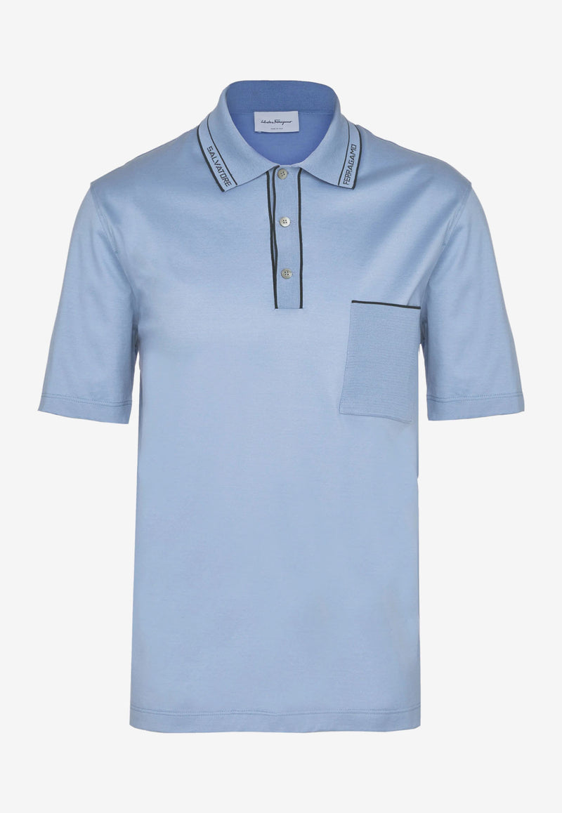 Salvatore Ferragamo Logo Short-Sleeved Polo T-shirt Blue 121091 H 754323 B DENIM/GOLFO BLUE