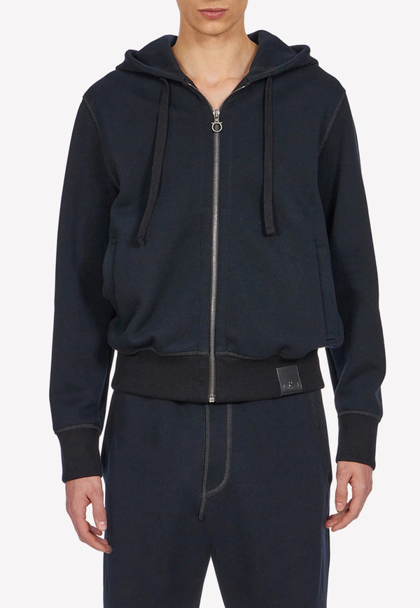 Salvatore Ferragamo Zip-Up Hooded Sweatshirt with Gancini Patch Black 121697 L 756923 BLACK