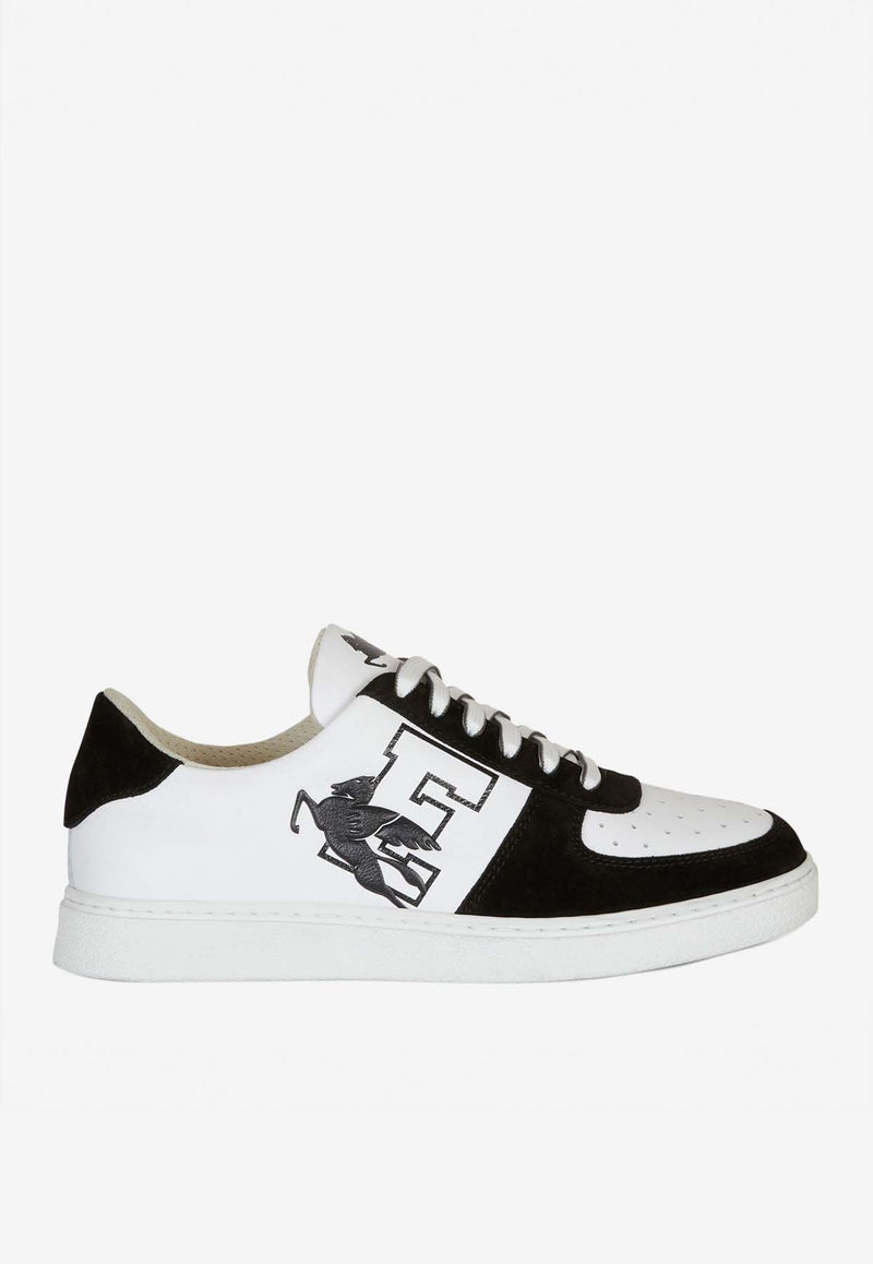 12170-3008 0001 Monochrome Pegaso Logo Leather Low-Top Sneakers