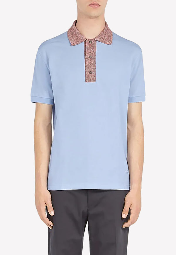 Salvatore Ferragamo Contrast Collar Polo T-shirt Light Blue 121918 H 758926 CORN FLOWER