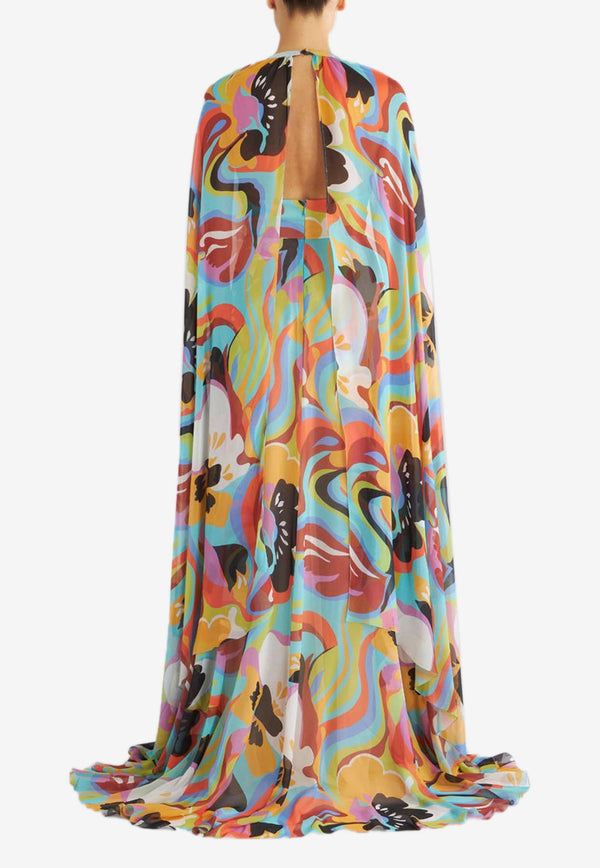 Etro Maxi Silk Cape Dress Multicolor 12363-4622 8000
