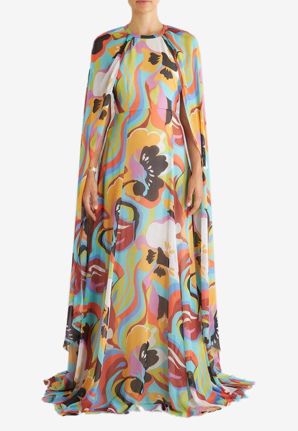 Etro Maxi Silk Cape Dress Multicolor 12363-4622 8000