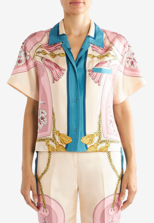Etro Short-Sleeved Cropped Silk Shirt Multicolor 12401-4644 0650