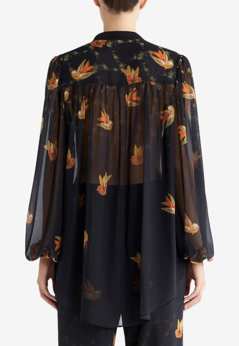 Etro Printed Silk Georgette Shirt Black 12445-4338 0001