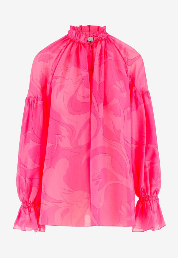 Etro Long-Sleeved Floral Wave Blouse Pink 12446-4282 0650
