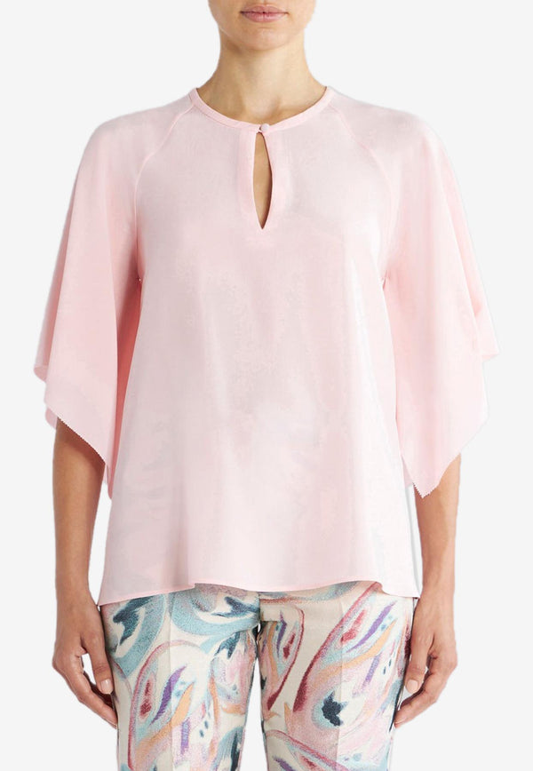 Etro Batwing-Sleeved Silk Top Pink 12449-8500 0655
