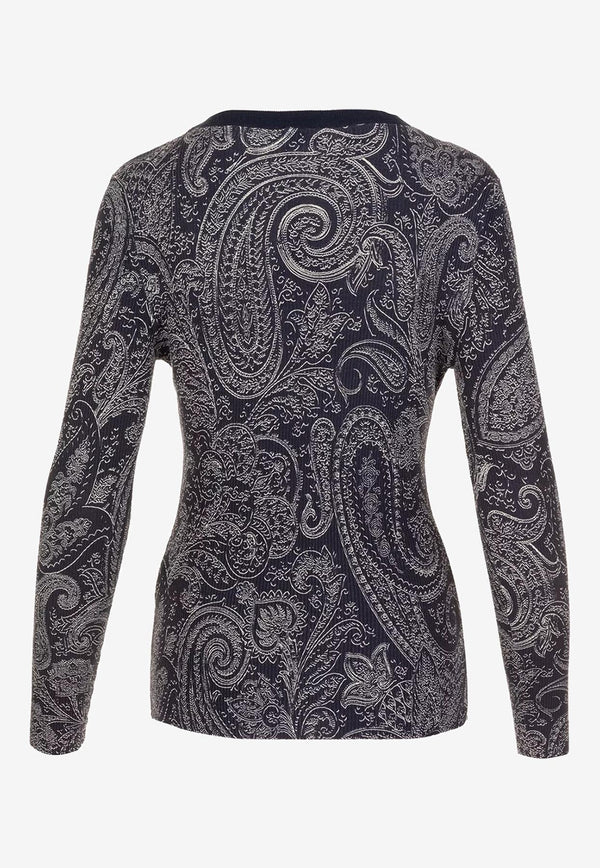 Etro Long-Sleeved Paisley Top in Silk Blend Blue 12700-9767 0200
