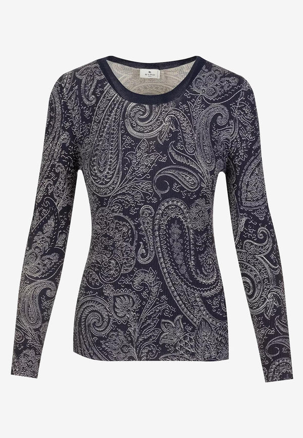 Etro Long-Sleeved Paisley Top in Silk Blend Blue 12700-9767 0200