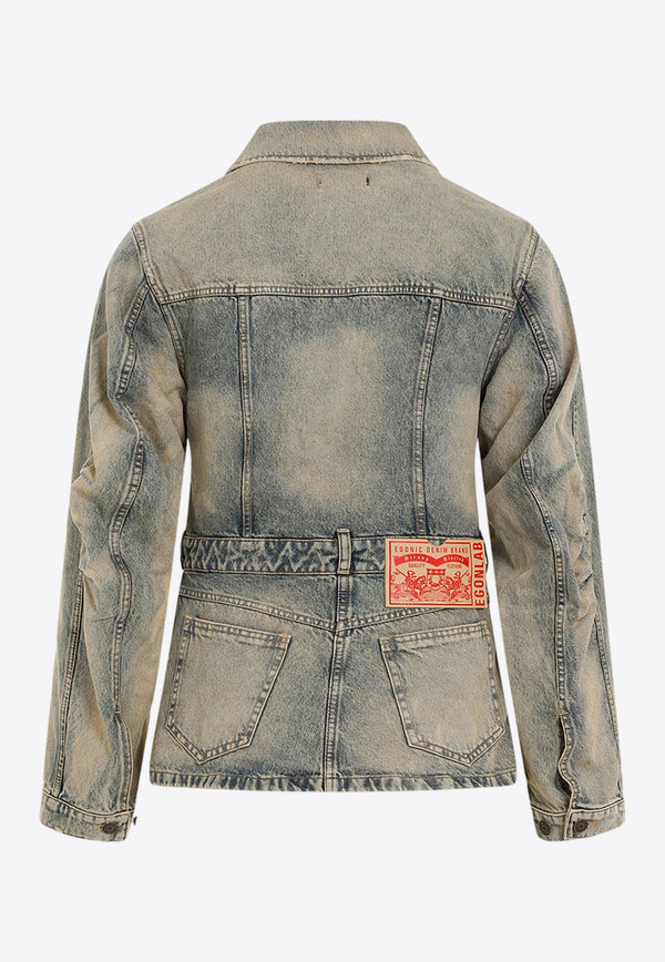 Cut-Out Vintage-Effect Denim Jacket