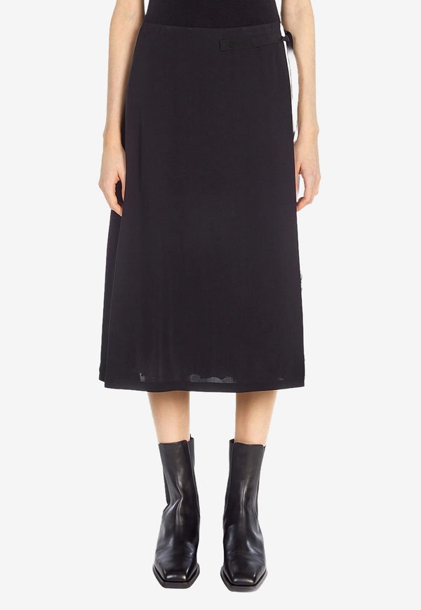 Salvatore Ferragamo Black Printed Pleated Midi Skirt in Silk Twill 132896 S 746466