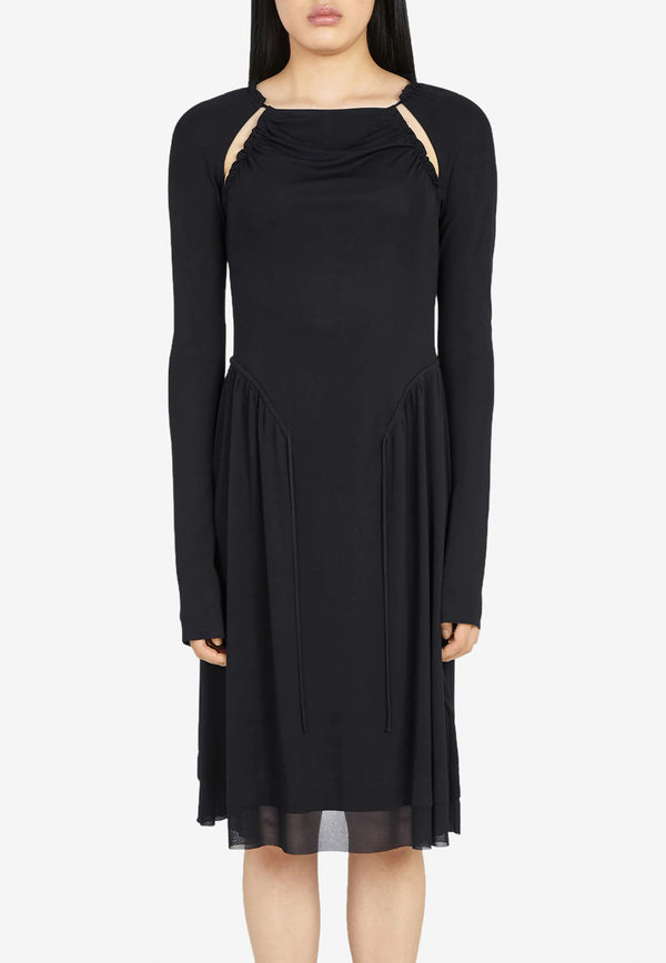 Salvatore Ferragamo Long-Sleeved Drawstring Dress Black 136436 A 750760 BLACK