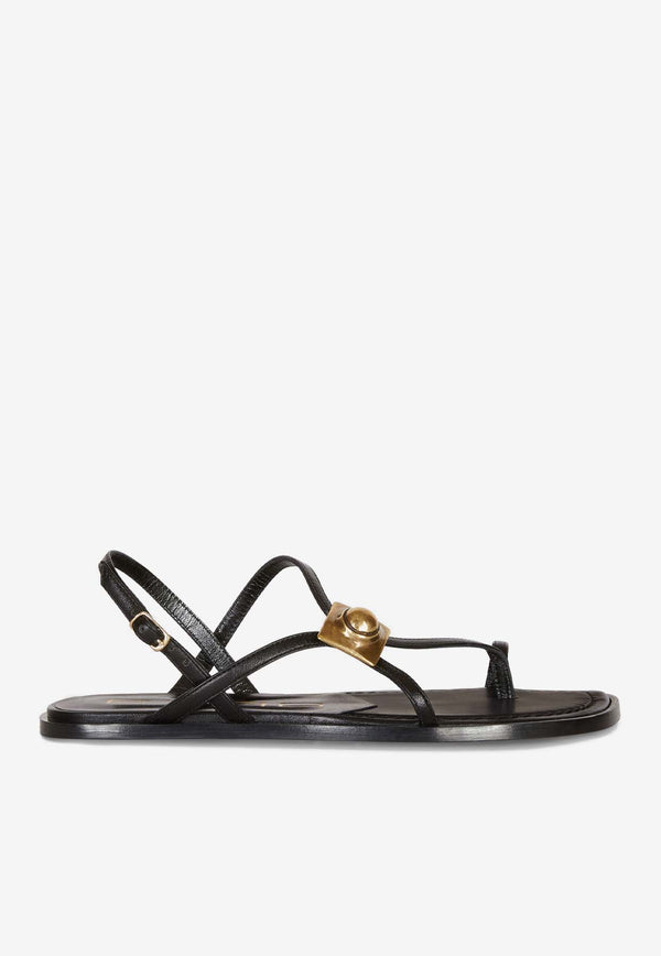 13825-3988 0001 Black Crown Me Ring-Toe Flat Sandals