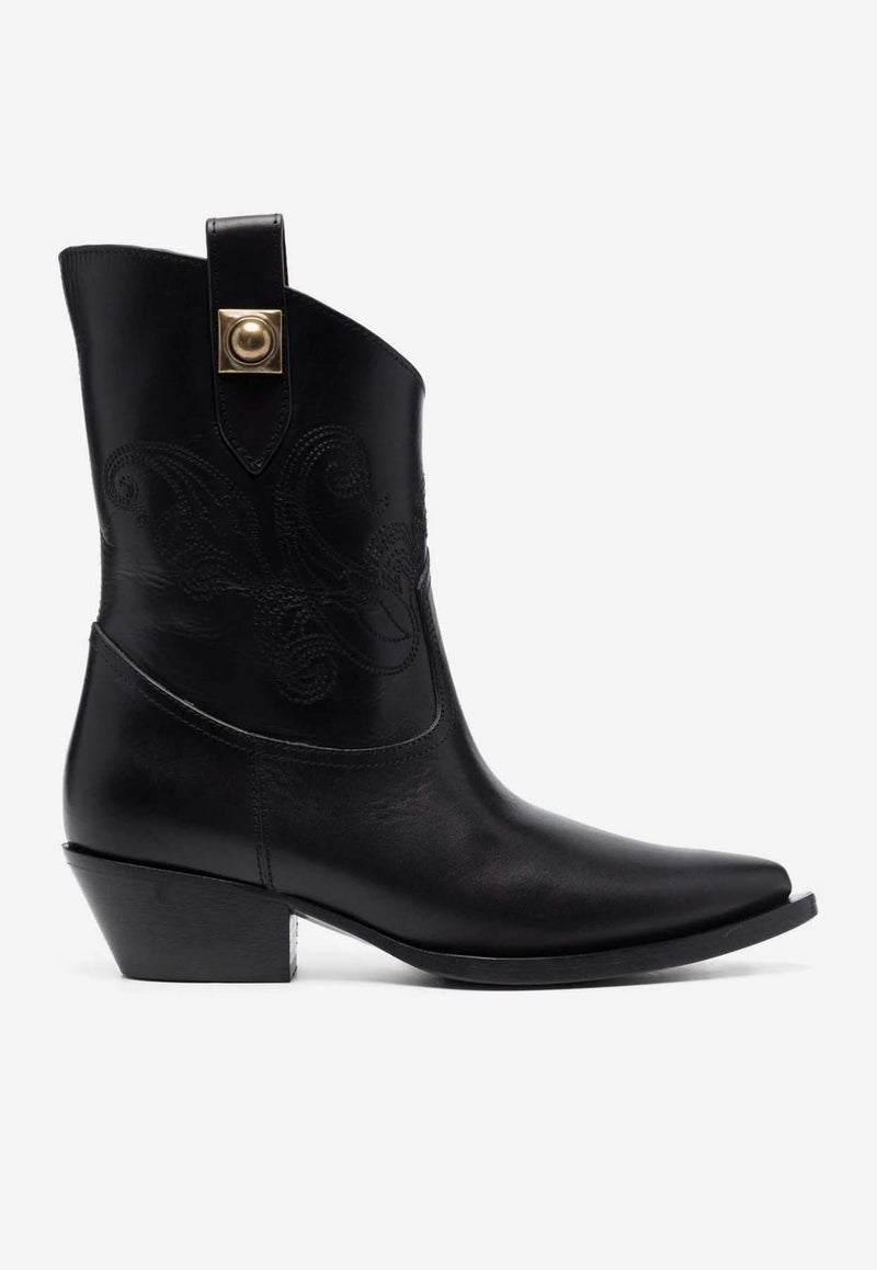 Etro Crown Me Ankle Leather Boots Black 13833-3994 0001