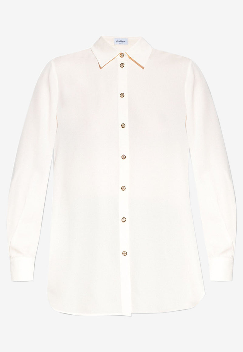 Salvatore Ferragamo Pleat-Detail Silk Shirt White 138388 C 756306 PARCHMENT