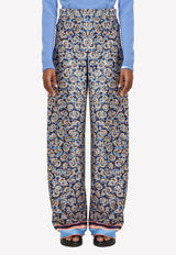 Salvatore Ferragamo High-Waist Jacquard Silk Pants Multicolor 139364 P 754086 GBLUE/ARAGOSTA