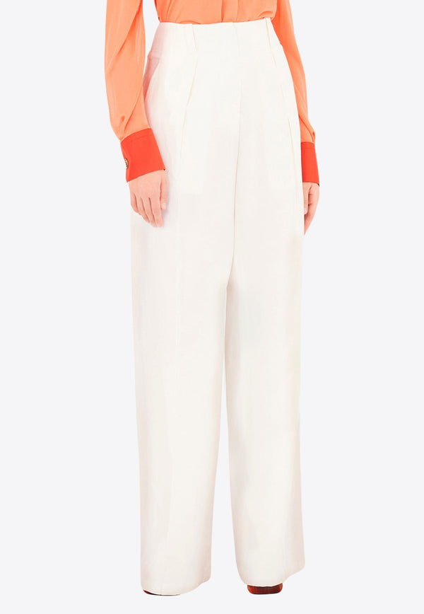 Salvatore Ferragamo Straight-Leg Silk and Linen Pants Off-white 139707 P 759115 OFF WHITE