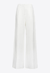 Salvatore Ferragamo Straight-Leg Silk and Linen Pants Off-white 139707 P 759115 OFF WHITE