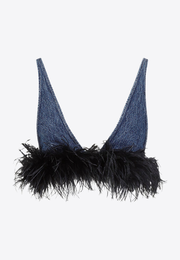 Feather-Trimmed Cropped Top