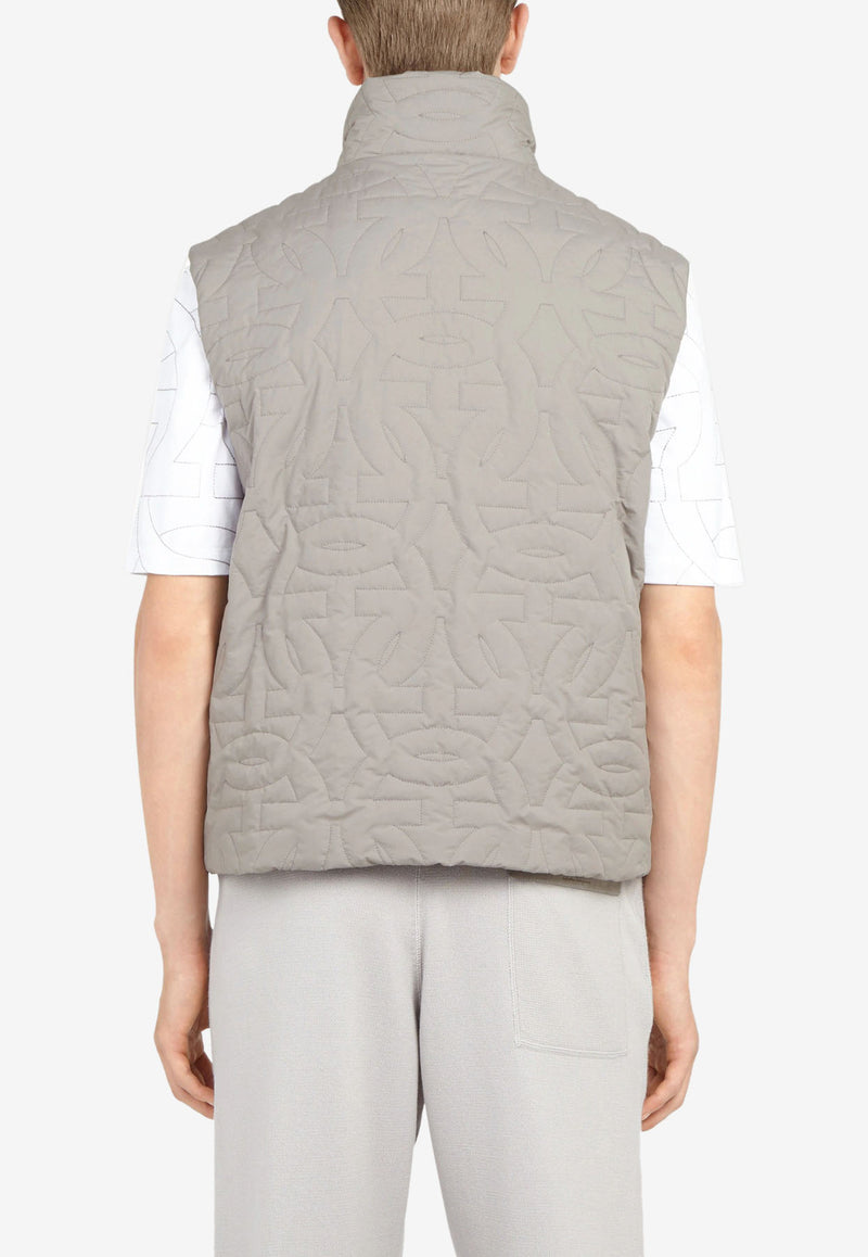 Salvatore Ferragamo Quilted Gancini Gilet in Recycled Fabric Grey 141176 N 750735 GREY