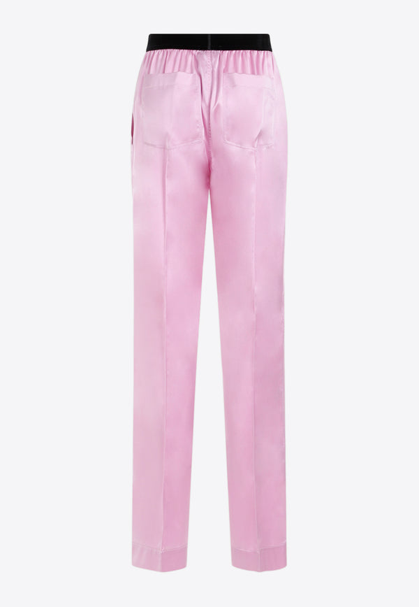 Straight-Leg Stretch Silk Satin Pajama Pants