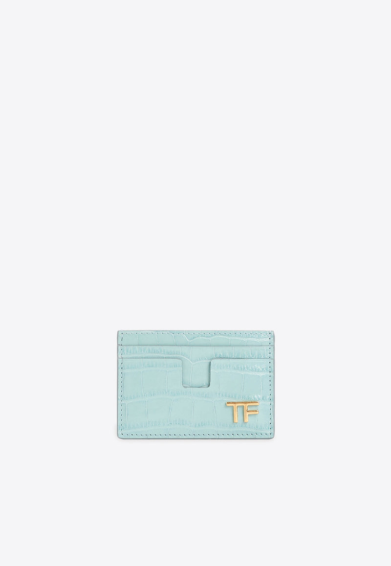 TF Logo Cardholder in Croc-Embossed Leather