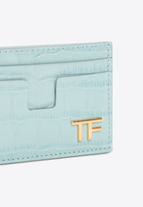 TF Logo Cardholder in Croc-Embossed Leather